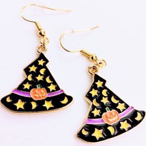 Black Halloween Witch Hat Earrings